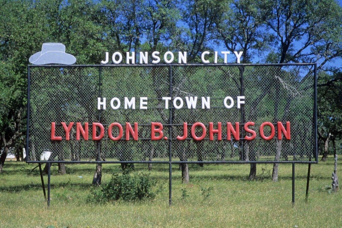 johnson city sign reading "home town of lyndon b johnson"